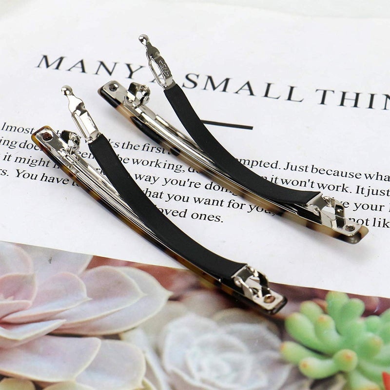 DonLeeving Luckycivia 2 Pack Hair Barrette, Long and Thin Handmade Celluloid Onyx Hair Clip, Elegant Automatic Hair Clip, Barrette Ponytail Holders for Women/Girls - 4 Inches - Image 4